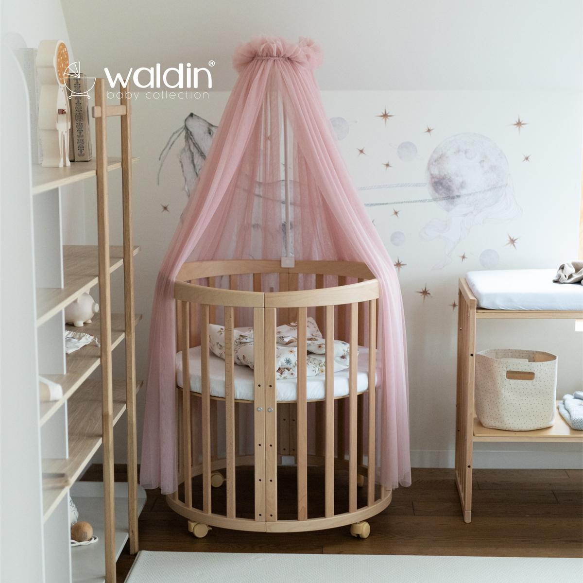 BABYBETT NATUR OVAL 7in1 mit Matratze und Himmelset - Naturfarben/Rosa, Holz/Textil (73/125cm) - waldin