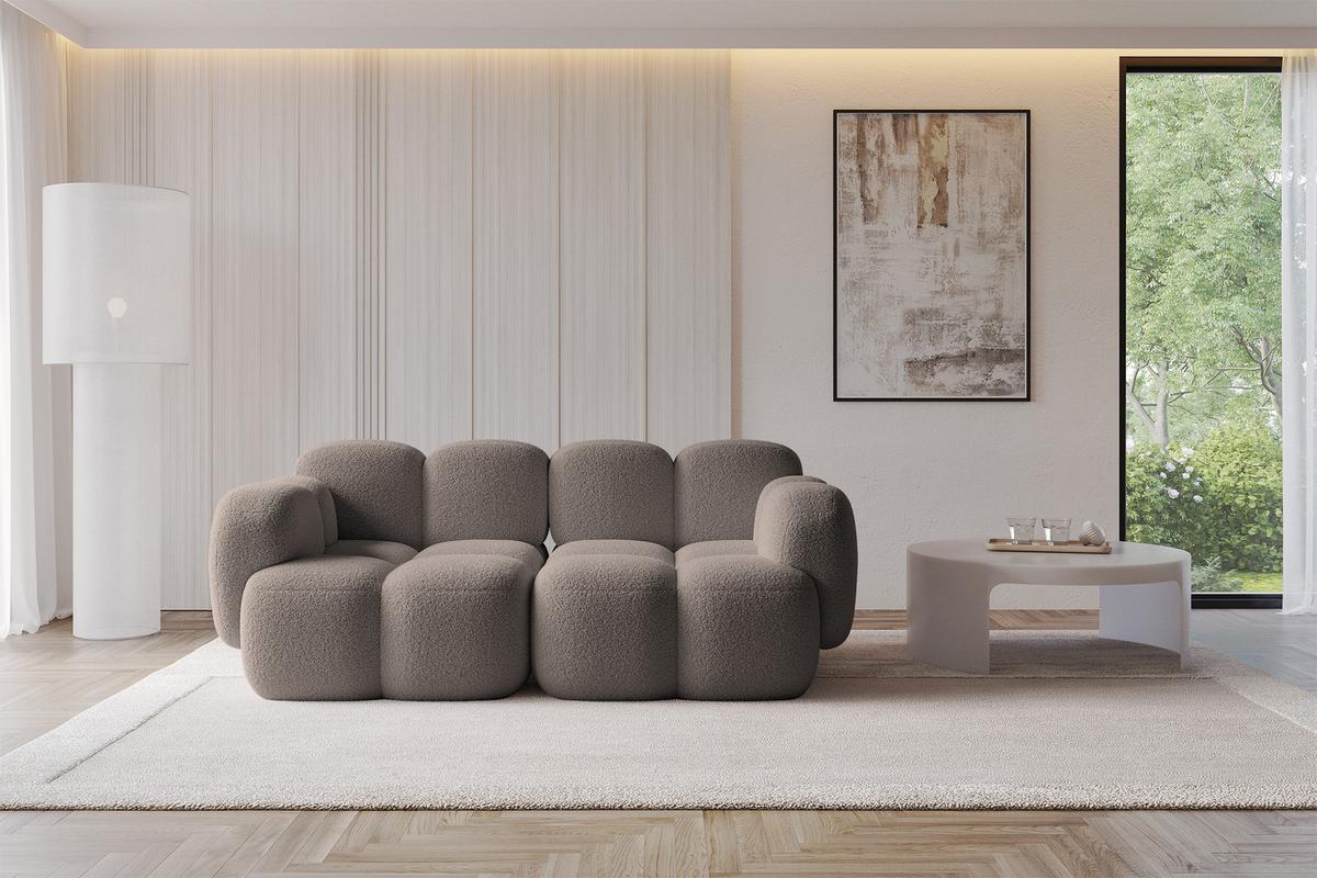 2-SITZER modulares Sofa Miko-S1 214x118x75 cm Braun Bouclé - Dunkelbraun/Schwarz, Holzwerkstoff/Kunststoff (214/75/118cm) - ALTDECOR