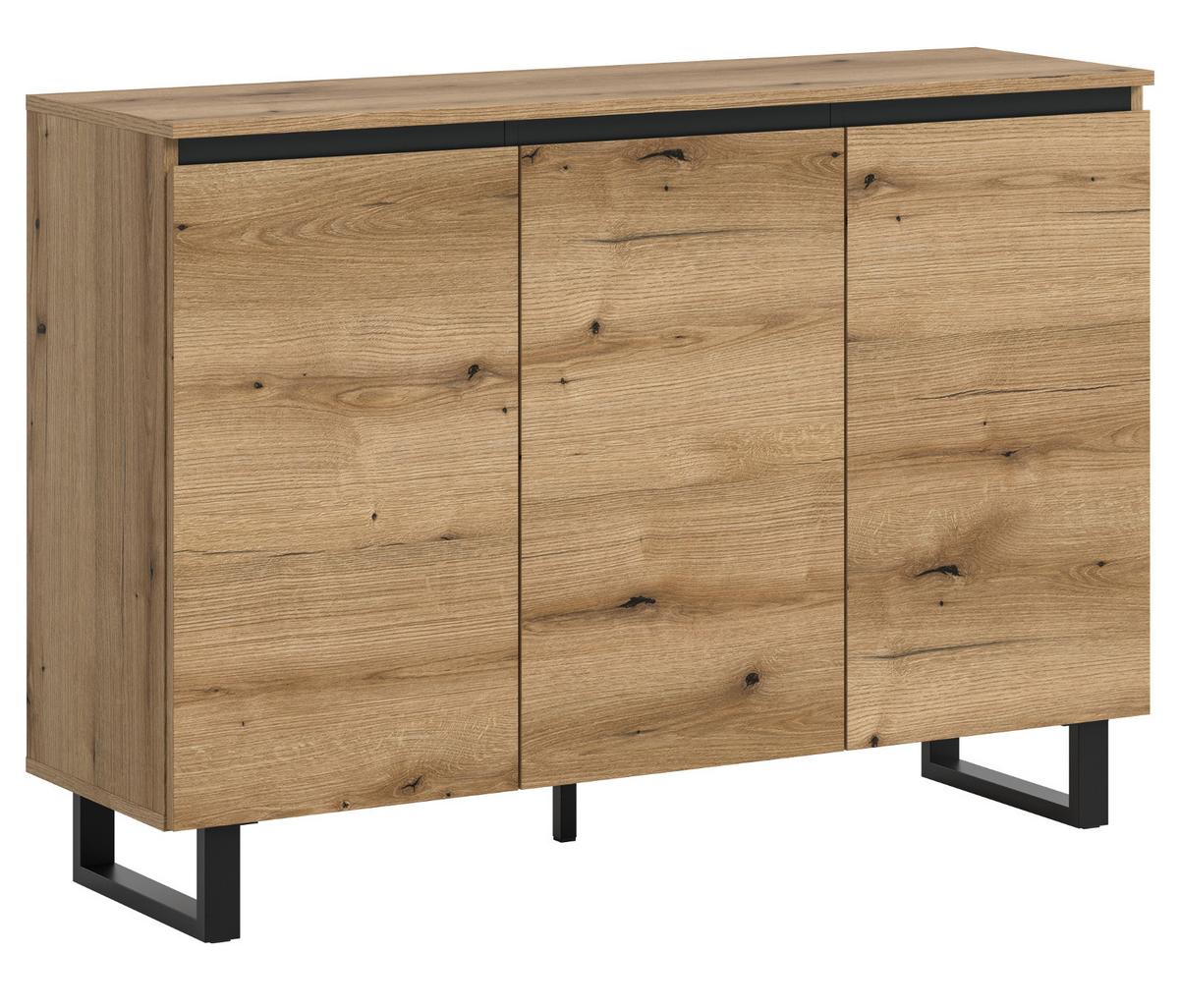 SIDEBOARD Eiche Evoke mit Schwarz, Kommode 3-türig 120 x 84 cm, Soft-Close - Eichefarben/Schwarz, Holzwerkstoff/Metall (120/84/36cm) - Inn.Furn