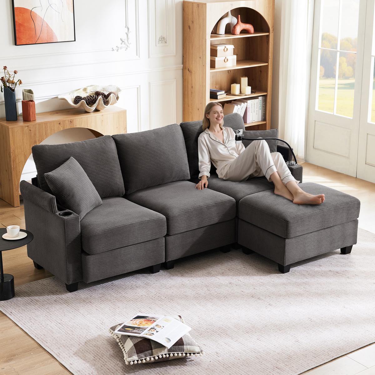 SOFA Modernes 3-Sitzer mit Stoffbezug, Grau – Komfortabel, stilvoll, langlebig, 220 x 90 x 85 cm - Grau, Holzwerkstoff/Textil (213/139cm) - Urban Meuble