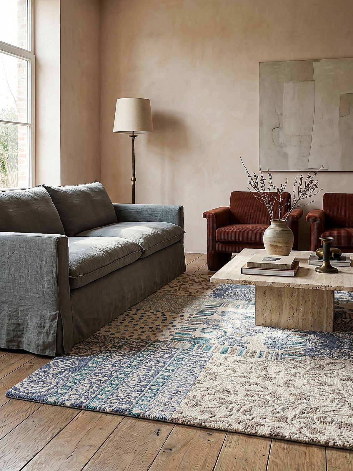 WOLLTEPPICH SOAR, im Patchwork-Stil, Blau, 200 x 290 cm - Blau, Textil (290/200cm) - KADIMA DESIGN
