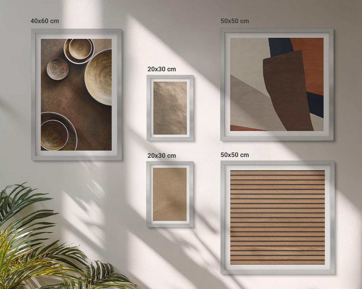 BILDER SET 5er Set - 50x50 cm & 20x30 cm & 40x60 cm Silberner Rahmen - Moderne Steinstrukturen - Silberfarben, Kunststoff (40/60cm) - TULUP
