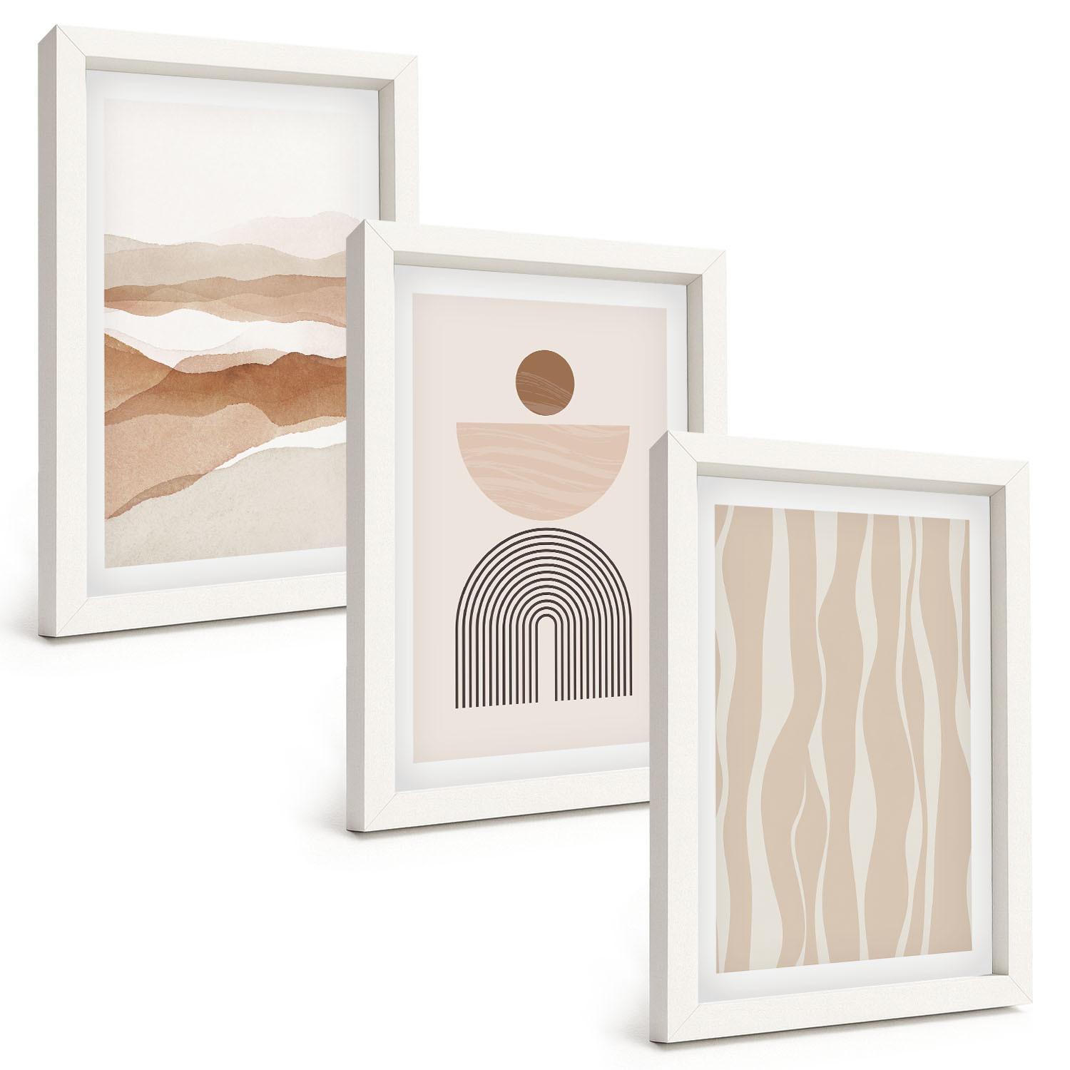 BILDER SET 3er Set - 20x30 cm Weißer Rahmen - Abstrakte Landschafts- und Naturgeometrie - Weiß, Kunststoff (20/30cm) - TULUP