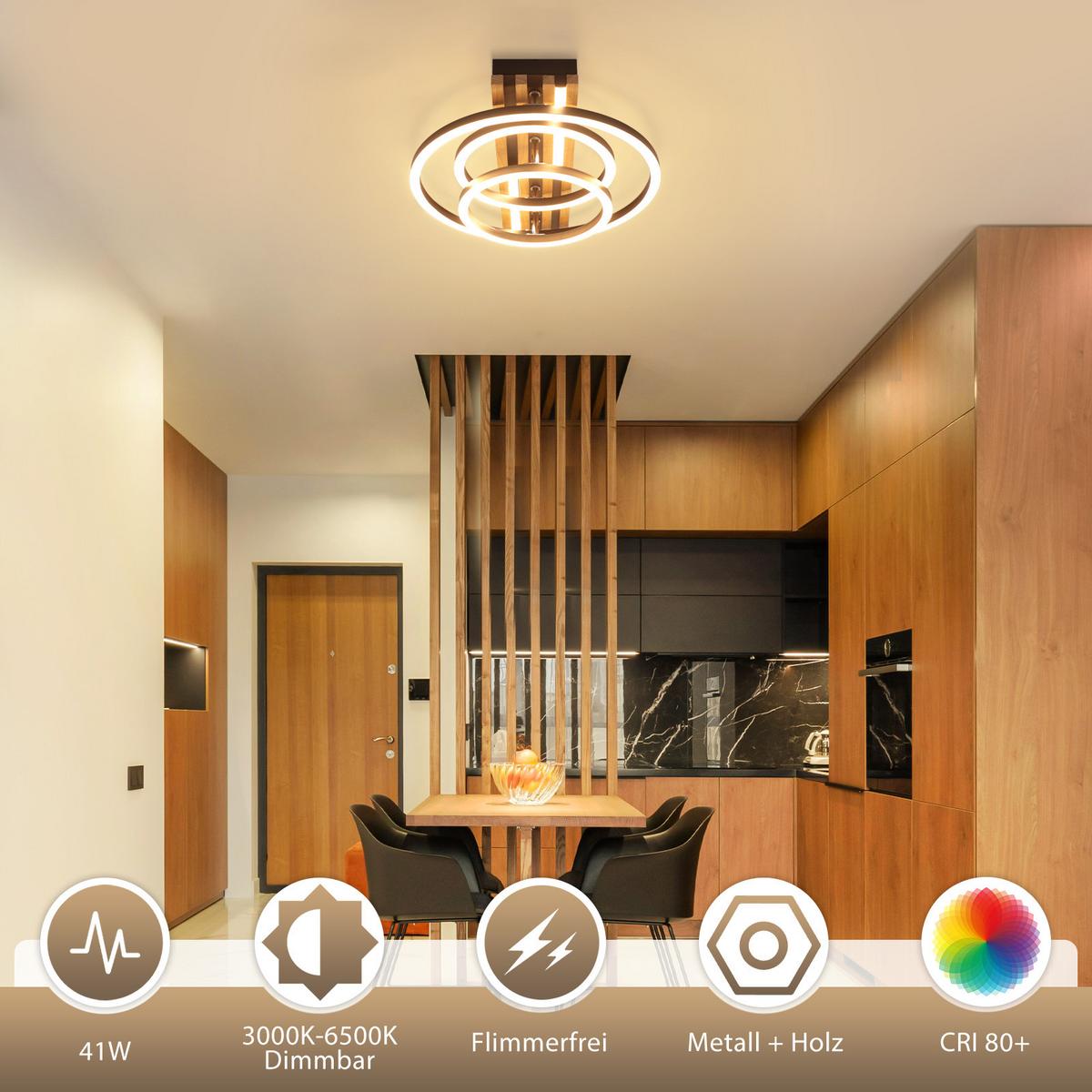 LED DECKENLEUCHTE Iklenli 38/32/8.8 cm - Schwarz, Holz/Metall (38/32/8.8cm) - ZMH