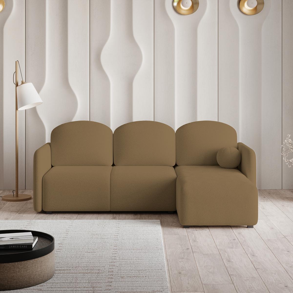 ECKSOFA SUVINO Orange Boucle-Stoff mit Schlaffunktion - Orange, Holz (230/143cm) - MASSENO