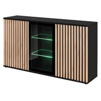 SIDEBOARD schwarz, Eiche Jackson 163 cm, Kommode mit Beleuchtung - Eichefarben/Schwarz, Glas/Holzwerkstoff (160/92/40cm) - Furn.Design