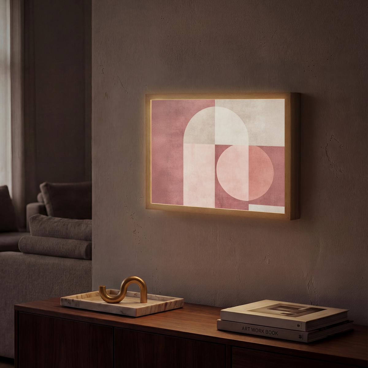 WANDLEUCHTE MIT AKKU Figuren - Abstrakt - Rosa 40x30 cm - Altrosa, Holzwerkstoff (40/30/8cm) - OnlyWow