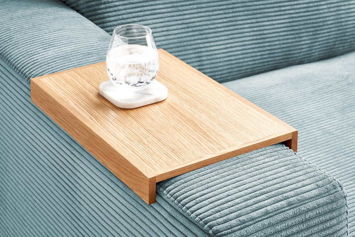 BIG SOFA XL MIT TABLETT MADELINE Hellblau Cord - Schwarz/Hellblau, Kunststoff/Textil (290/85/190cm) - KAWOLA
