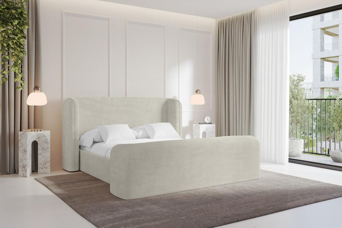 POLSTERBETT mit Bettkasten, Fußteil und Lattenrost, Bett mit Matratze H3/H4 - ESTI-Z 140x200 Creme - Creme, Holzwerkstoff/Textil (140/200cm) - ALTDECOR