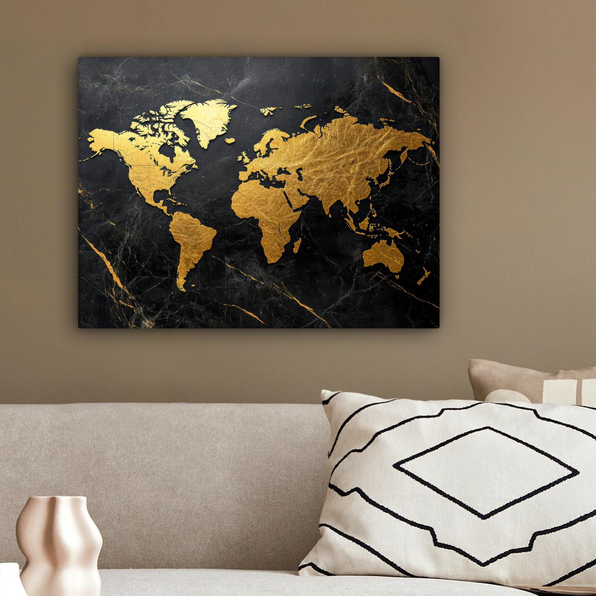 LEINWANDBILD Weltkarte - Gold - Marmor Wandbild 40x30 cm - Goldfarben, Textil (40/30cm) - MuchoWow