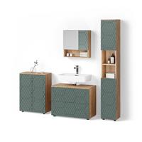 BADMÖBEL-SET Ronco Grün/Goldkraft Eiche 4 Teile, mit Schubladenschrank und Midischrank - Honigeiche/Grün, Holzwerkstoff (80/58/41cm) - Livinity®