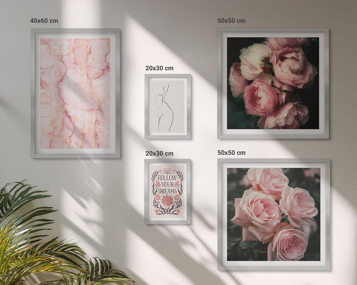 BILDER SET 5er Set - 50x50 cm & 20x30 cm & 40x60 cm Silberner Rahmen - Vintage-Rosen-Marmorträume - Silberfarben, Kunststoff (40/60cm) - TULUP