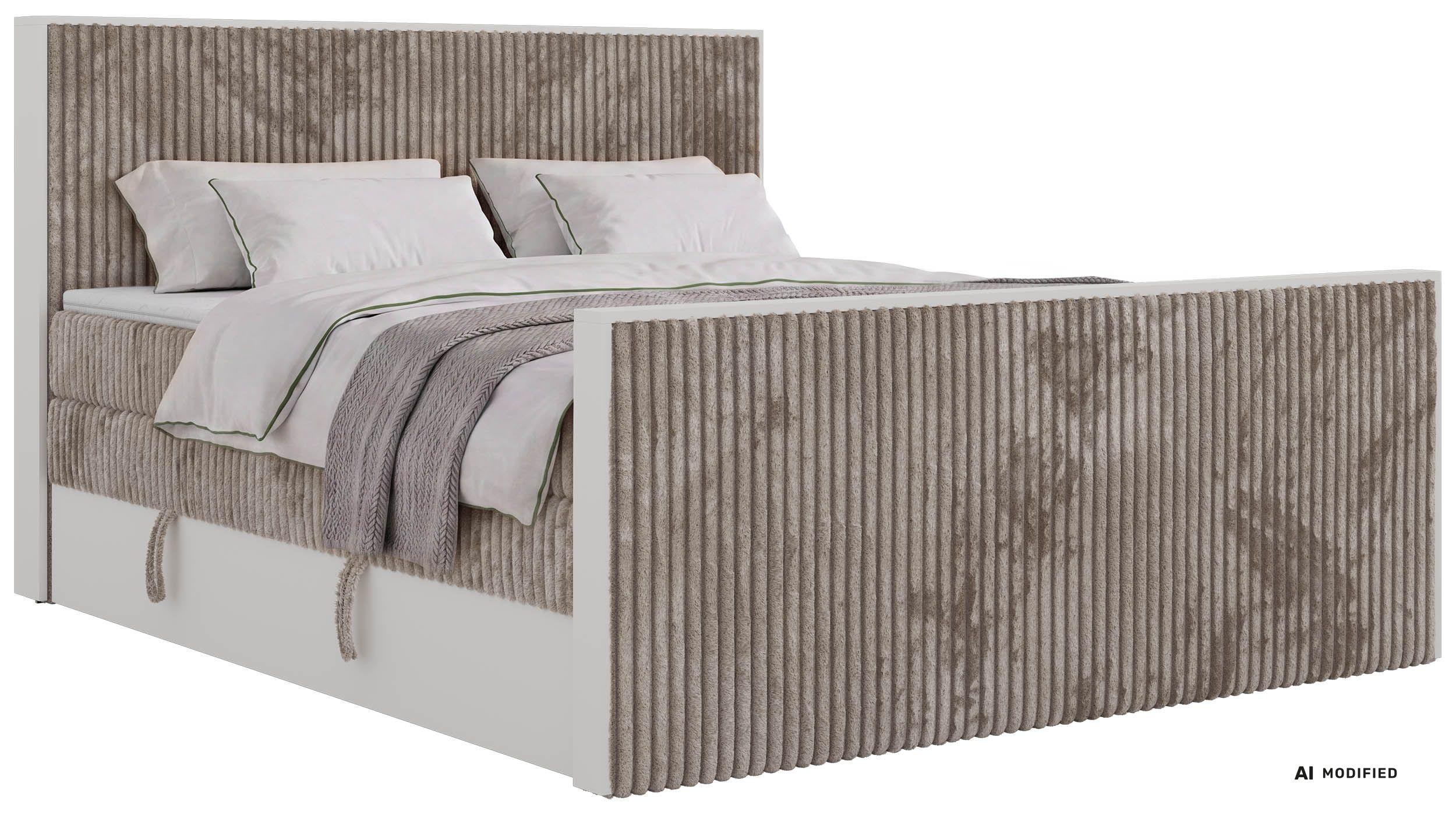 BOXSPRINGBETT TRAVIT KING DUO 140/200 - Hellbraun Cord - Topper T25 - H4 - Hellbraun/Schwarz, Kunststoff/Textil (140/200cm) - MKS