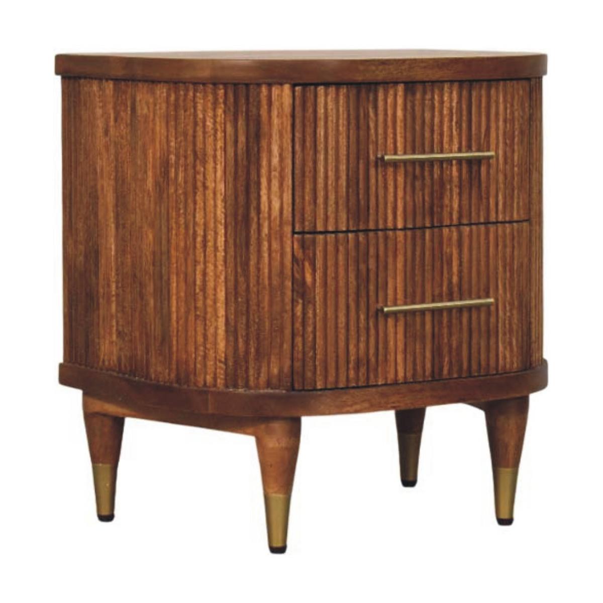 NACHTKASTEN Geriffelt, 2 Schubladen und Messing-Akzente, Hellbraun - Hellbraun/Messingfarben, Holz/Metall (55/56/40cm) - Artisan Furniture
