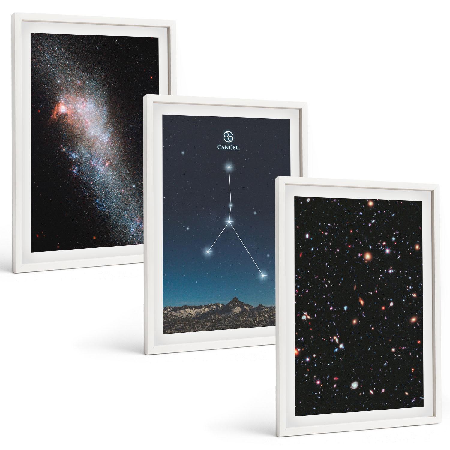 BILDER SET 3er Set - 40x60 cm Weißer Rahmen - Weltraumgalaxie-Konstellation Krebs - Weiß, Kunststoff (40/60cm) - TULUP