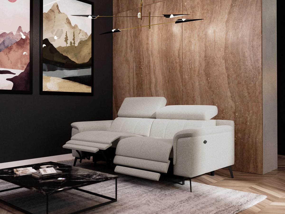 RELAXSOFA FIERO 3-Sitzer mit 2 Relaxfunktionen, hellgrau - Hellgrau/Schwarz, Holzwerkstoff/Textil (212/82/103cm) - Wozimo