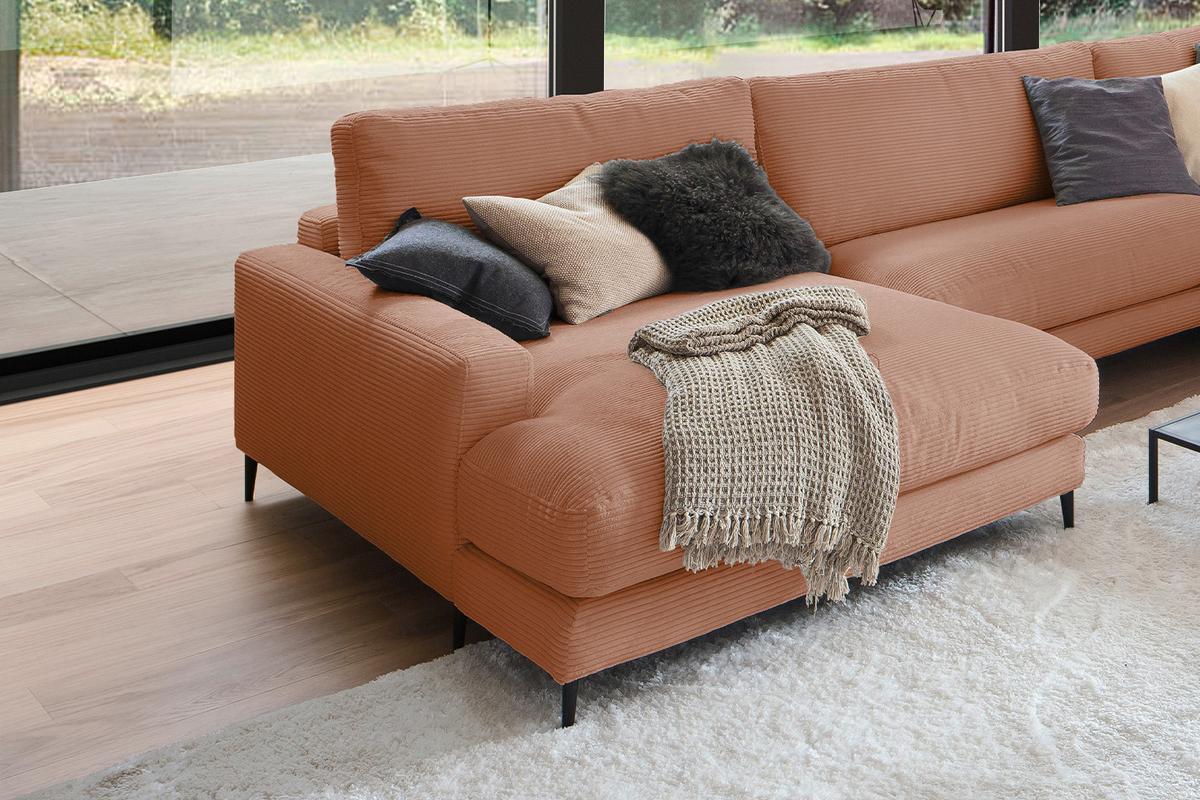 WOHNLANDSCHAFT CARA Braun Cord - Schwarz/Braun, Textil (341/84/223cm) - KAWOLA