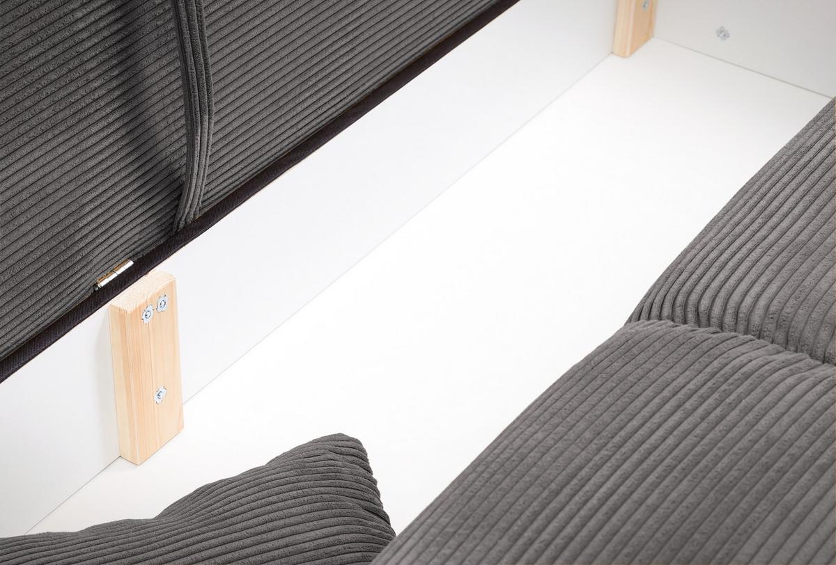 BIG-SOFA mit Schlaffunktion, Bettkasten, Federkern, Armlehnen verstellbar B242/T131/H90 cm, Liegefläche 168x199 cm, Cord Dunkelgrau / 17214 - Chromfarben/Dunkelgrau, Kunststoff/Textil (242/90/131cm) - luma-home