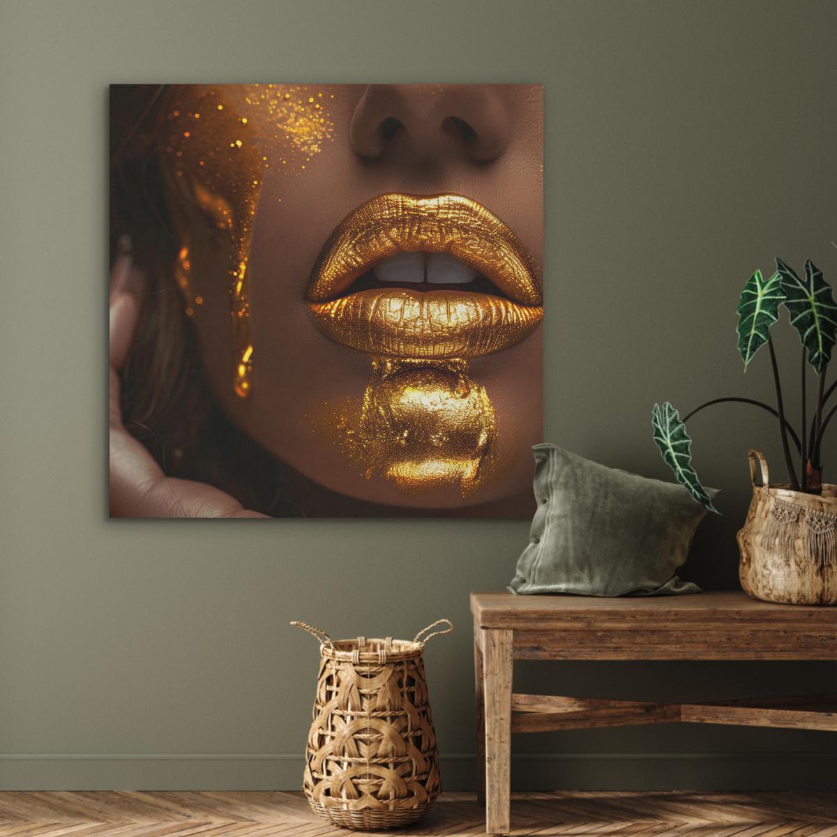 AKUSTIKBILD Frau - Gold - Luxus - Porträt Akustikpaneele 90x90 cm - Goldfarben, Kunststoff (90/90/0.9cm) - MuchoWow