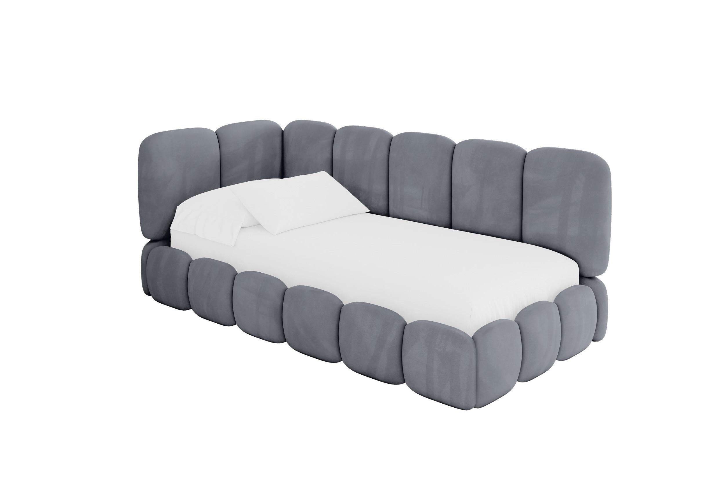 EINZELLBETT Jugendbett mit Bettkasten, Rechts - AVRY 80x200 Grau - Blaugrau/Grau, Holzwerkstoff/Textil (80/200cm) - ALTDECOR