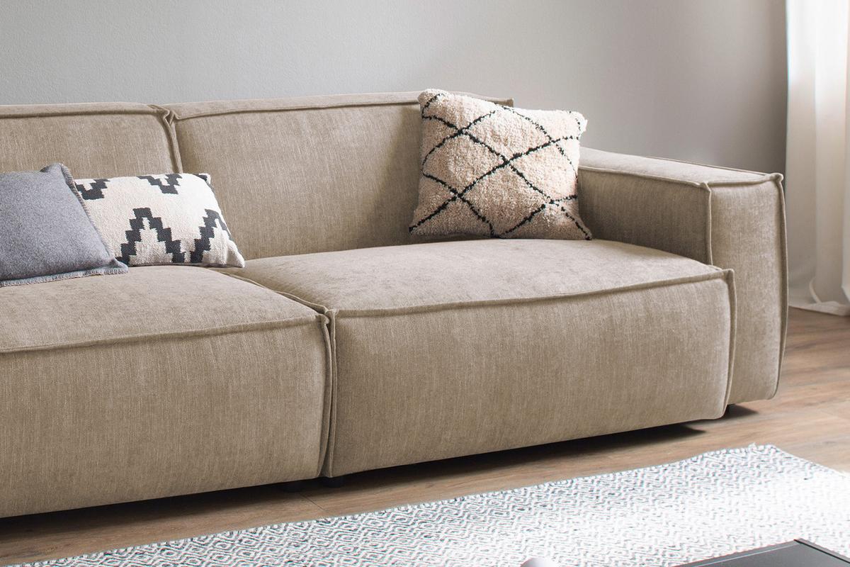 SOFA SAMU Taupe Webstoff - Taupe/Schwarz, Textil (256/72/106cm) - KAWOLA