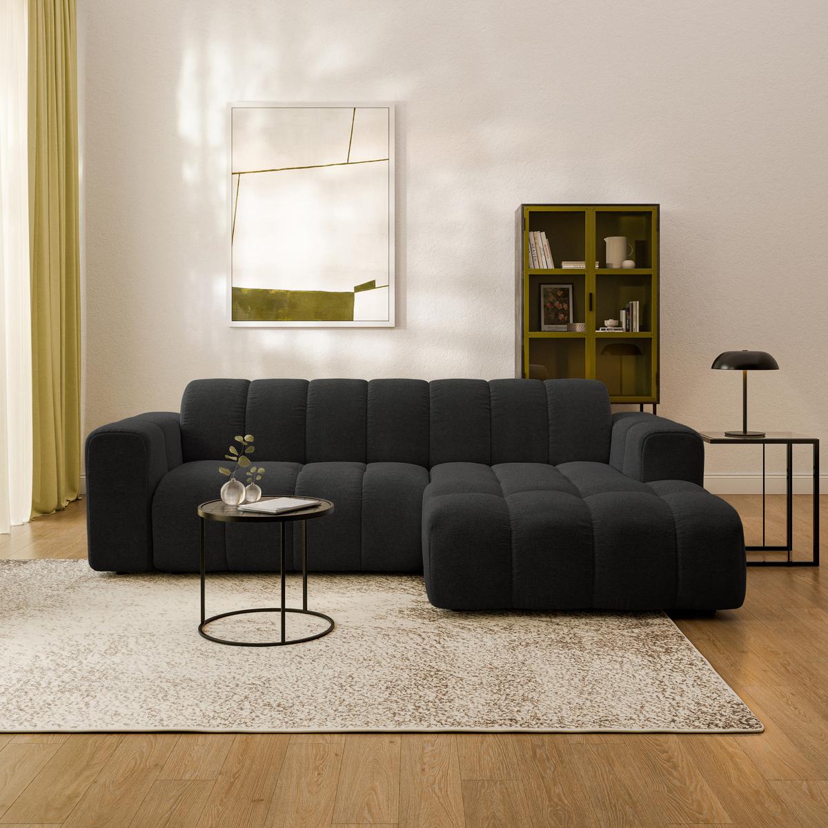 ECKSOFA TISI Schwarz Strukturstoff - Schwarz, Holz (274/165cm) - MASSENO