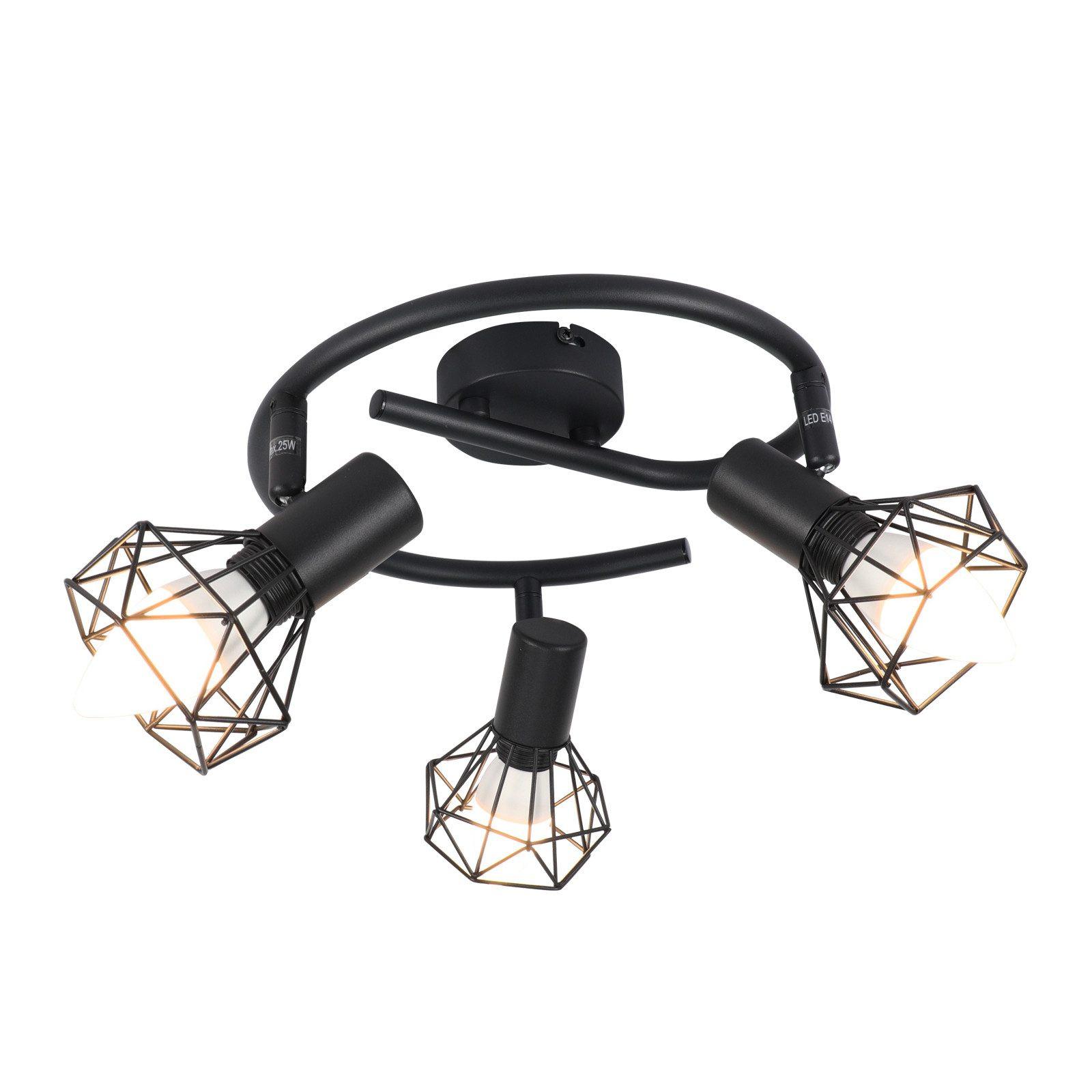 DECKENSTRAHLER Field 3-flammig 20/25/28 cm - Schwarz, Metall (20/25/28cm) - Nettlife