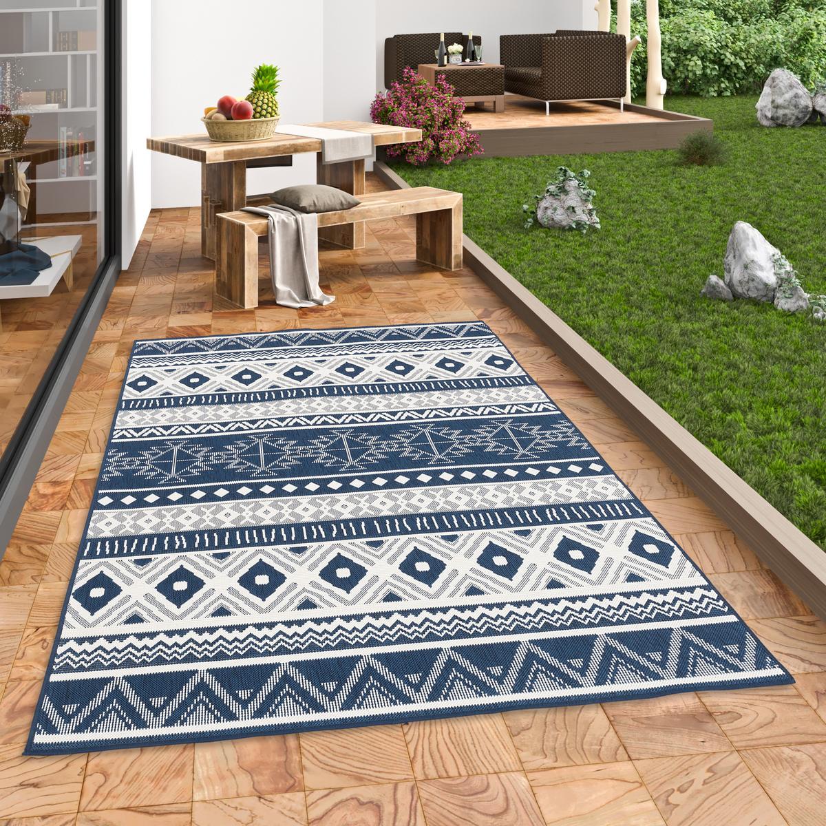 IN- UND OUTDOOR TEPPICH BEIDSEITIG CAPE COD ETHNO - Blau, Textil (80/140cm) - Pergamon