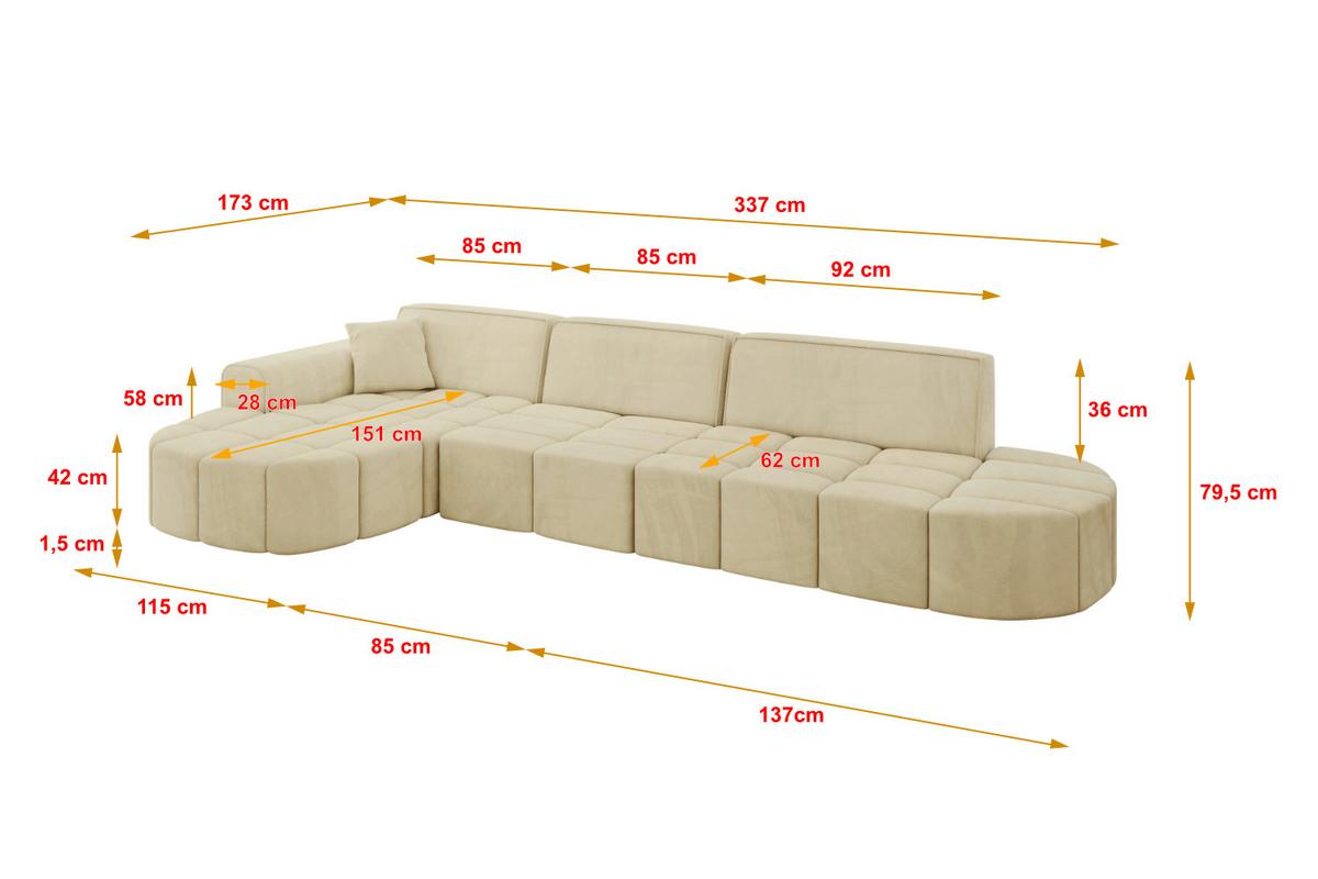 ECKSOFA Ottomane Rechts LIVO-L2 - 337x173x79,5 cm Creme - Hellgrau/Creme, Holzwerkstoff/Textil (337/173cm) - ALTDECOR
