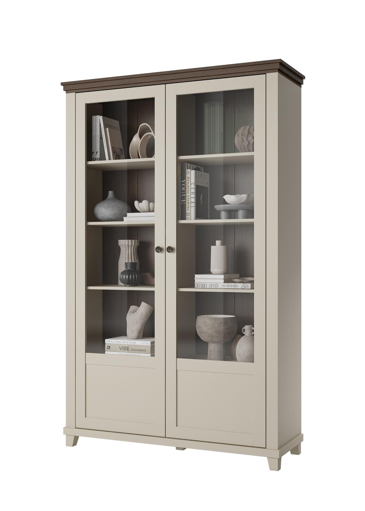VITRINE EVANDRO 200 / 126 cm in Beige - Beige, Holzwerkstoff (126/200/42cm) - MASSENO