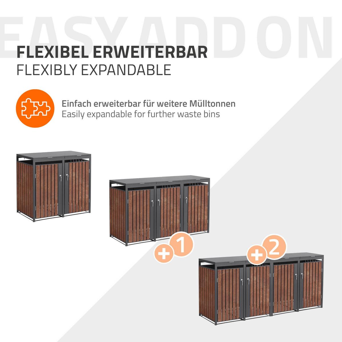 MÜLLTONNENBOX 4er Anthrazit-Rostoptik - Rotbraun, Metall (264/120/80cm) - ML-DESIGN