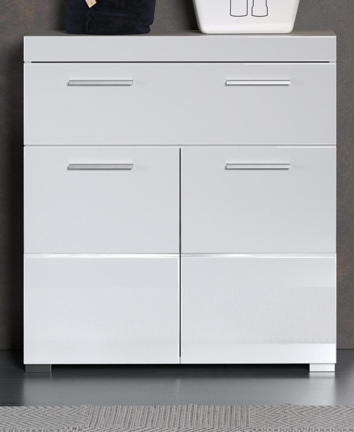 BADKOMMODE weiß Hochglanz 73 x 79 cm, Badezimmer Kommode 2-türig - Weiß, Holzwerkstoff/Kunststoff (31/79/73cm) - Top.Furn