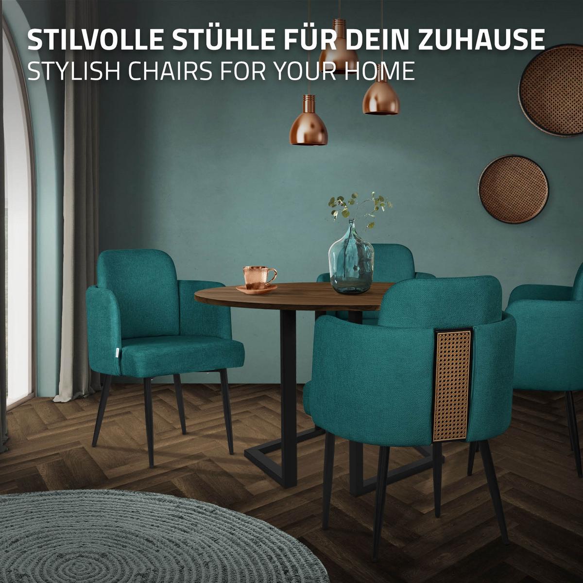ESSZIMMERSTUHL Petrol mit Stoffbezug - Petrol/Schwarz, Textil/Metall (59/86/59cm) - ML-DESIGN