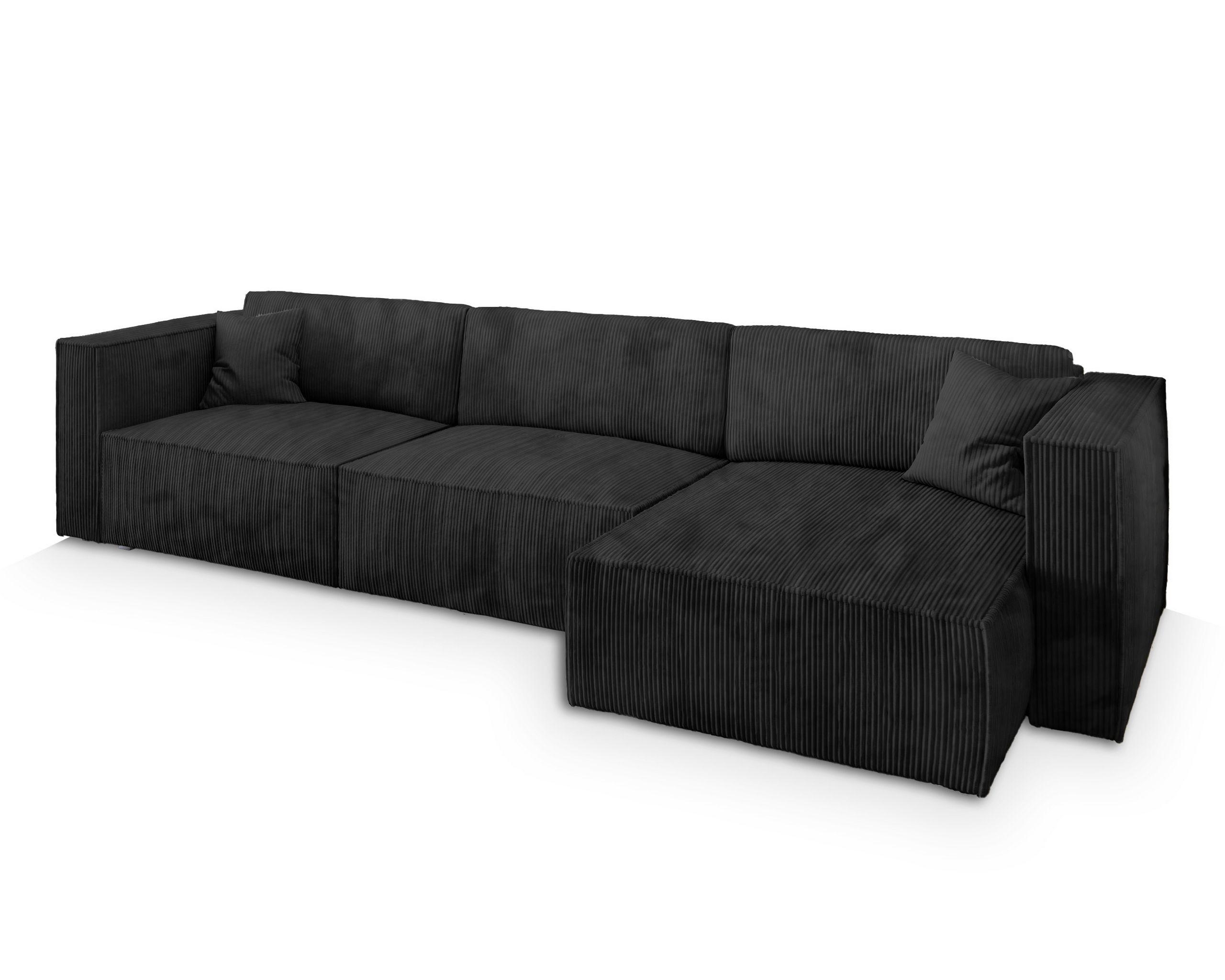 ECKSOFA TOLMO P Schwarz Kordstoff mit Schlaffunktion - Schwarz/Grau, Holz/Kunststoff (347/148cm) - MASSENO
