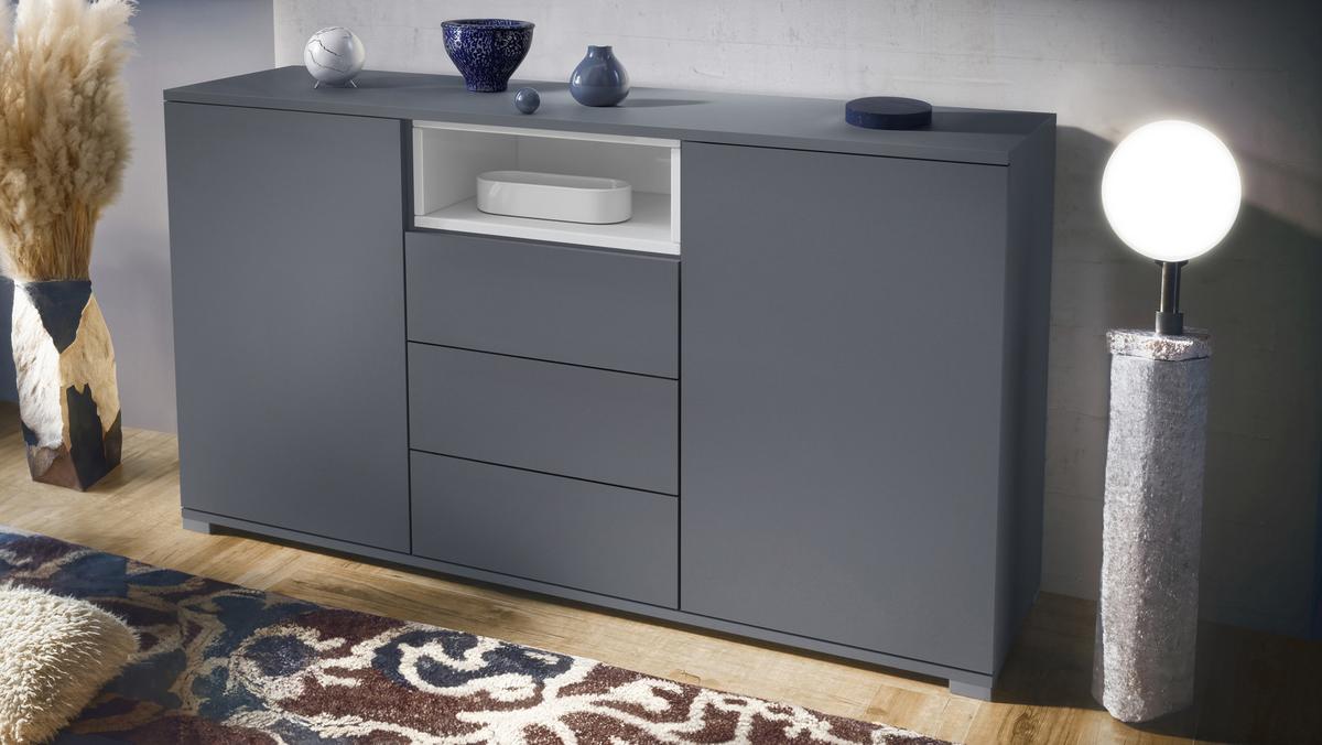 SIDEBOARD Skadu Weiß Hochglanz - Weiß Hochglanz/Anthrazit, Holzwerkstoff (138.5/75.5/35cm) - Vladon