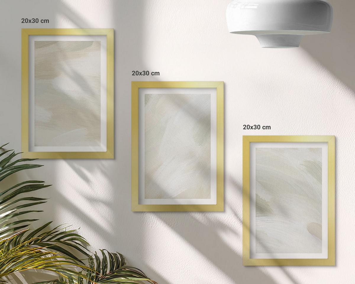 BILDER SET 3er Set - 20x30 cm Goldrahmen - Leuchtende Farben, abstrakter Boho-Stil - Goldfarben, Kunststoff (20/30cm) - TULUP