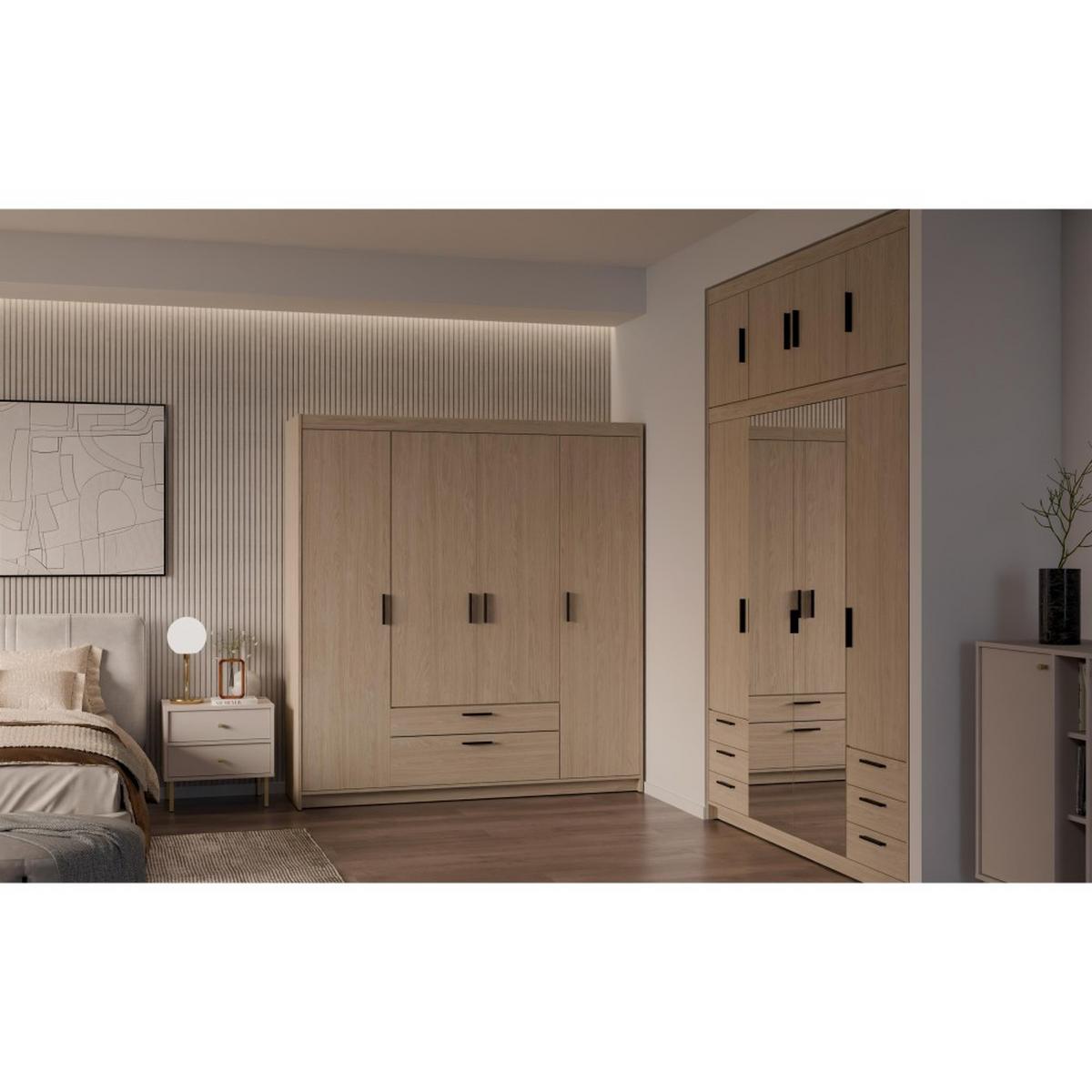 DREHTÜRENSCHRANK Elena mit 4 Türen und 2 Schubladen, ohne Spiegel Eiche Geölt - Eichefarben, Holzwerkstoff (176/190/53cm) - Beautysofa
