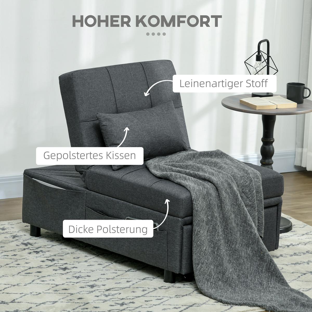 SCHLAFSESSEL aus Eukalyptusholz Polyester Grau - Dunkelgrau, Textil (104/43/65.5cm) - HOMCOM