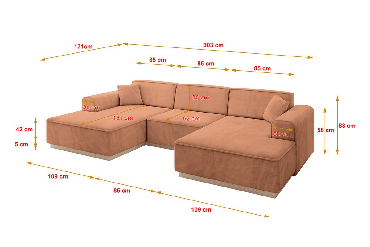 WOHNLANDSCHAFT IREA-U1 - 303x171x83 cm Koralle - Koralle, Holzwerkstoff/Textil (303/83/171cm) - ALTDECOR