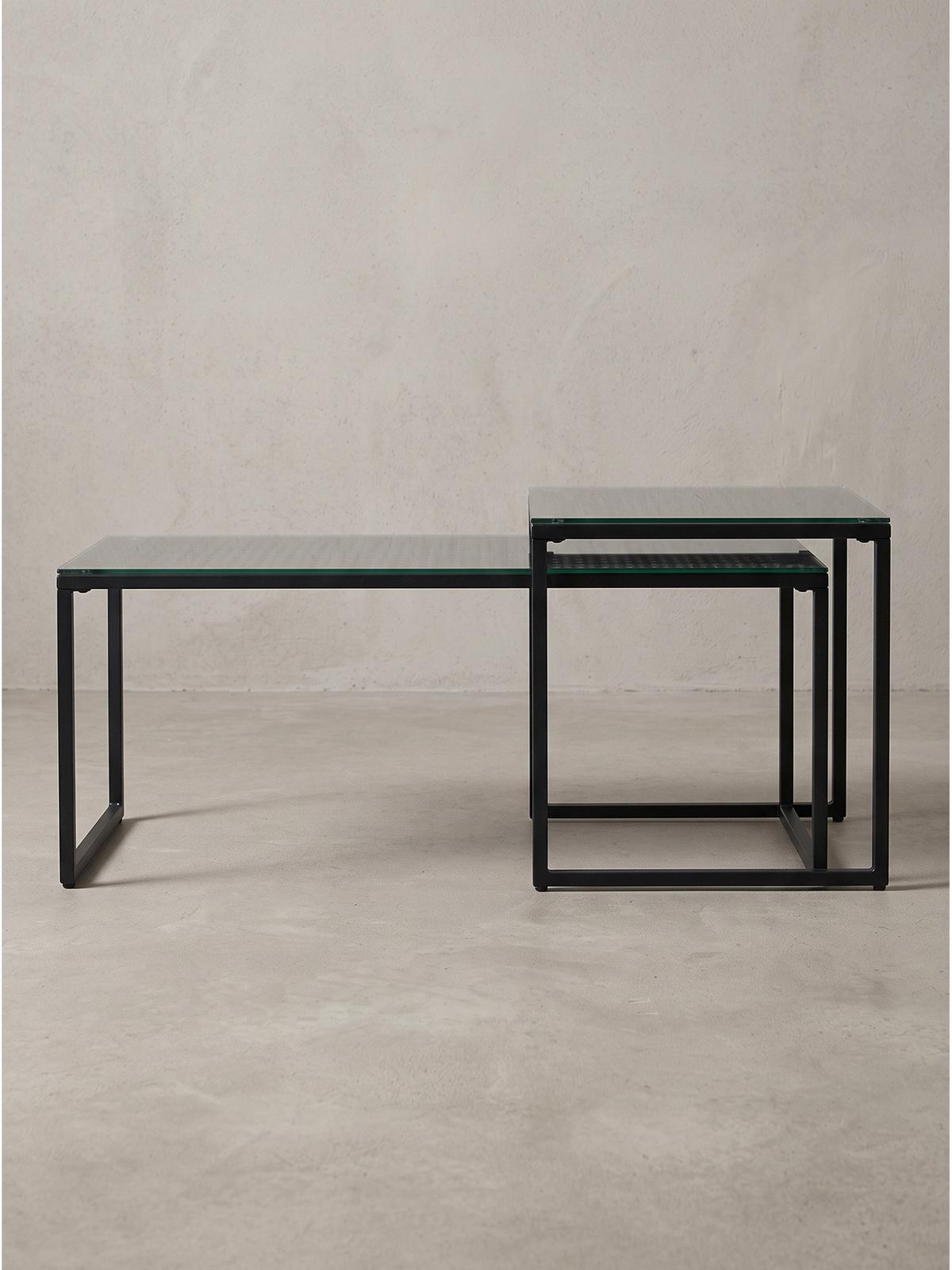 SOFATISCHE 2er-Set ALCUDIA, Einscheibensicherheitsglas, Schwarz, 100 x 40 x 35 cm - Schwarz, Glas/Metall (40/100/35cm) - KADIMA DESIGN