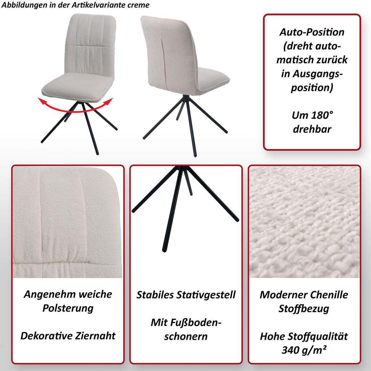 ESSZIMMERSTUHL Cremeweiß - Creme/Weiß, Textil (47/95/50cm) - MCW