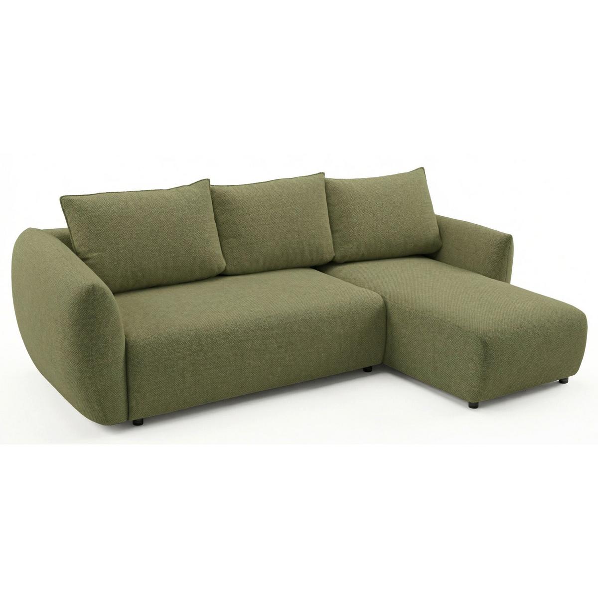 ECKSCHLAFSOFA Zordo OLIVGRÜNER CHENILLE RECHTS MIT ZWEI BETTKÄSTEN - Schwarz/Olivgrün, Kunststoff/Textil (170/256cm) - Selsey
