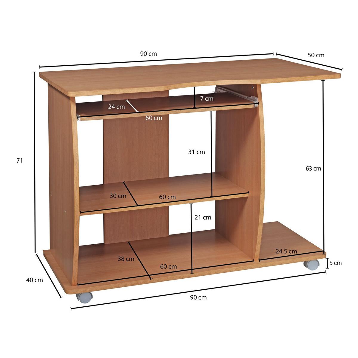 COMPUTERTISCH Rollbar Mit Tastaturauszug Und Druckerablage GRASSE, Sonoma 48x94x90 cm - Beige, Holzwerkstoff (94/48/90cm) - KADIMA DESIGN