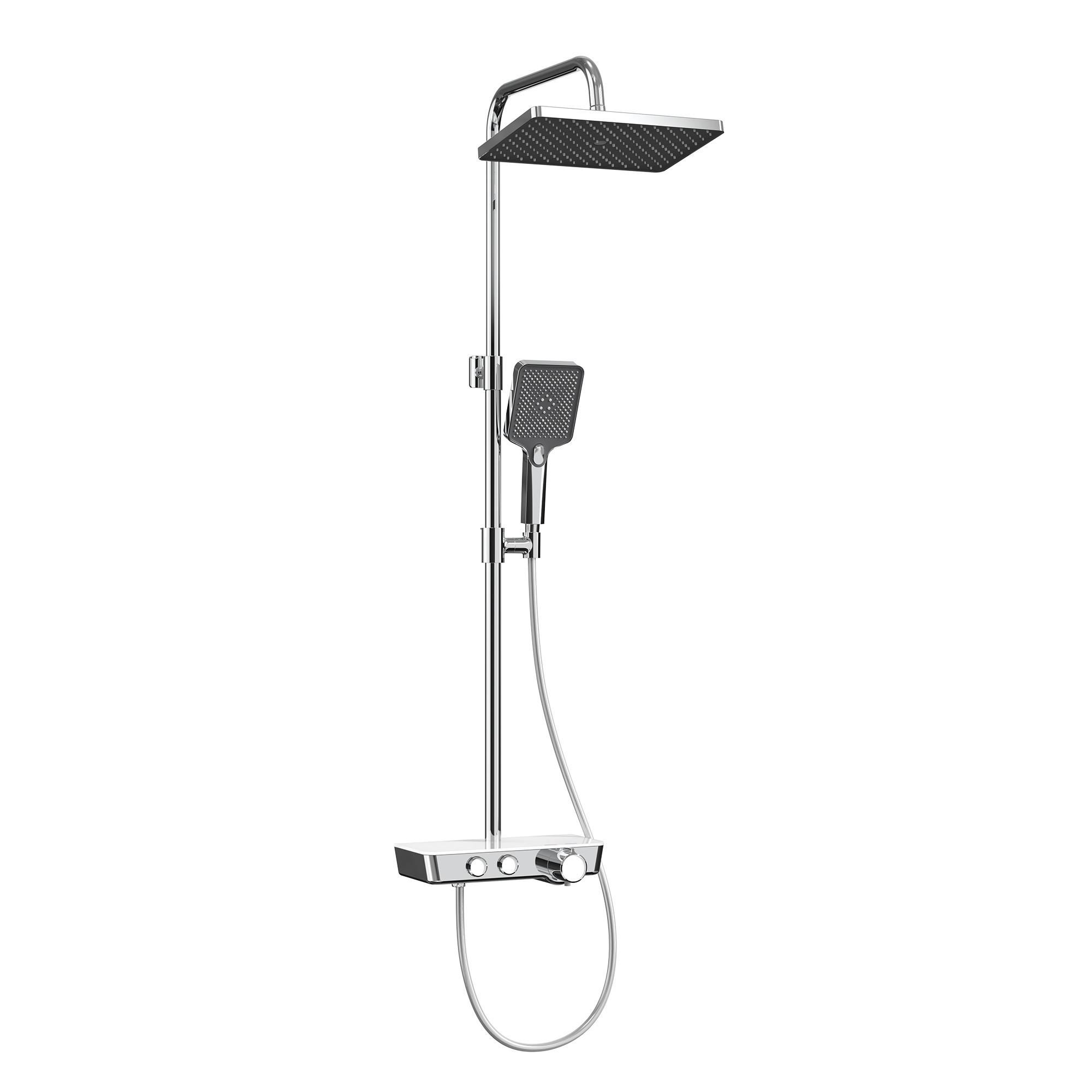 ÜBERKOPFBRAUSESET mit Thermostat, Kopfbrause und 3 Strahlarten Handbrause, Chrom, 114,2/30,3/46 cm - Chromfarben, Metall (30.3/114.2/46cm) - EMKE