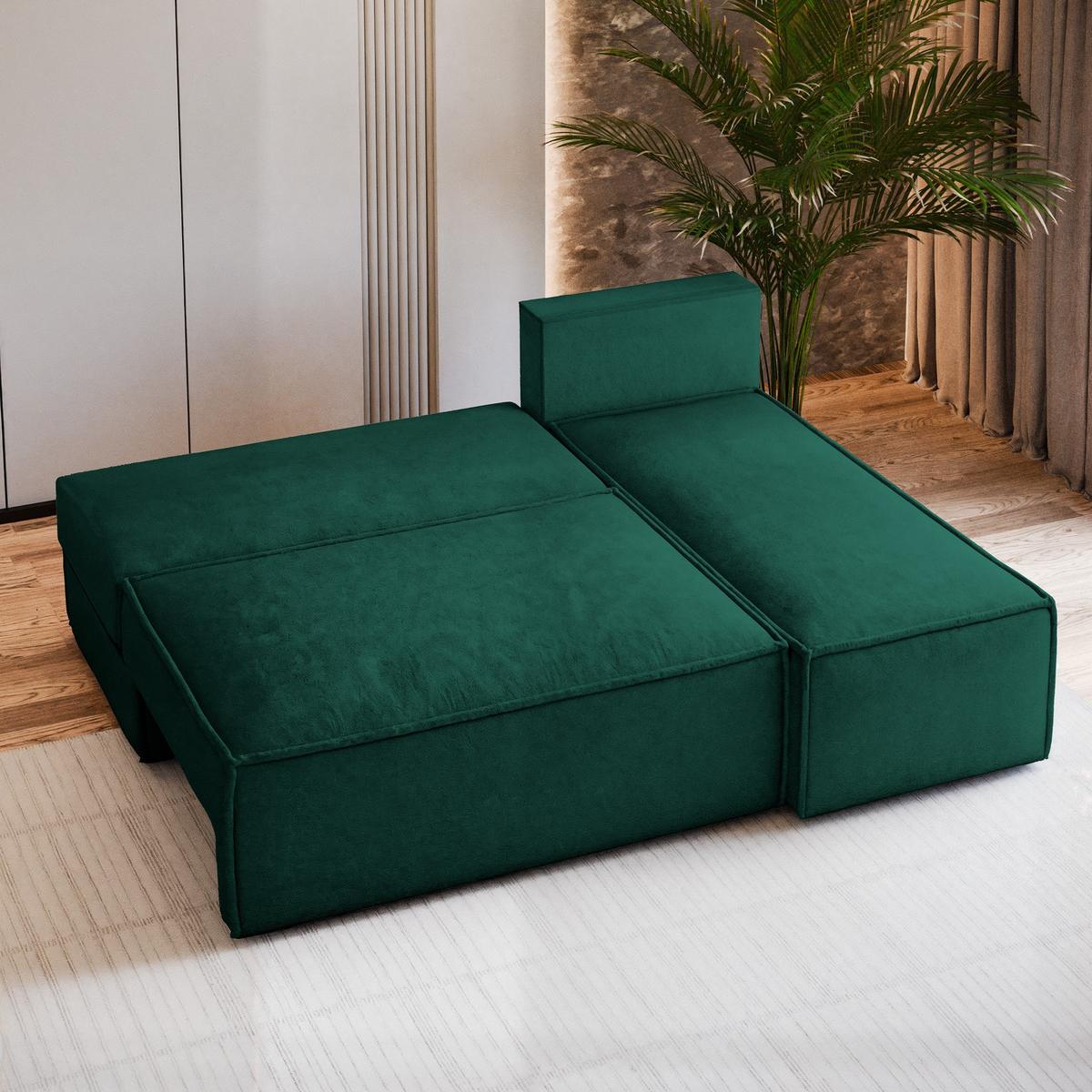 ECKSOFA BRISO M Grün Velours-Stoff mit Schlaffunktion - Grau/Grün, Holz/Kunststoff (200/140cm) - MASSENO