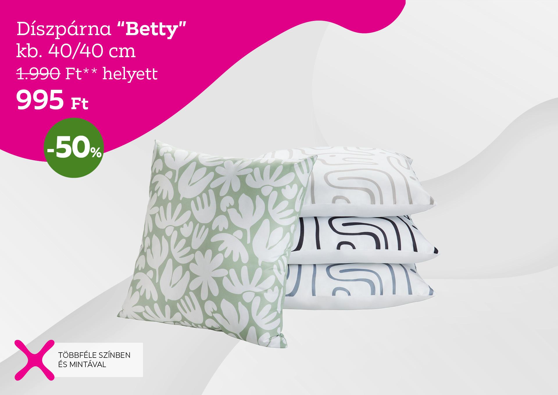 Díszpárna BETTY 1990 Forint helyett 995 Forint, kedvezmény mértéke 50%