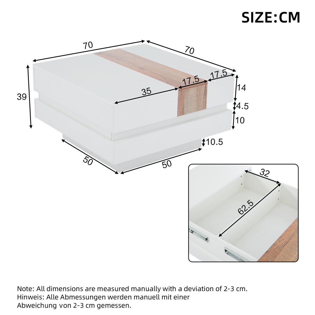 COUCHTISCH mit Hochglanz & Stauraum - Weiß, Holzwerkstoff (70/70/39cm) - Urban Meuble