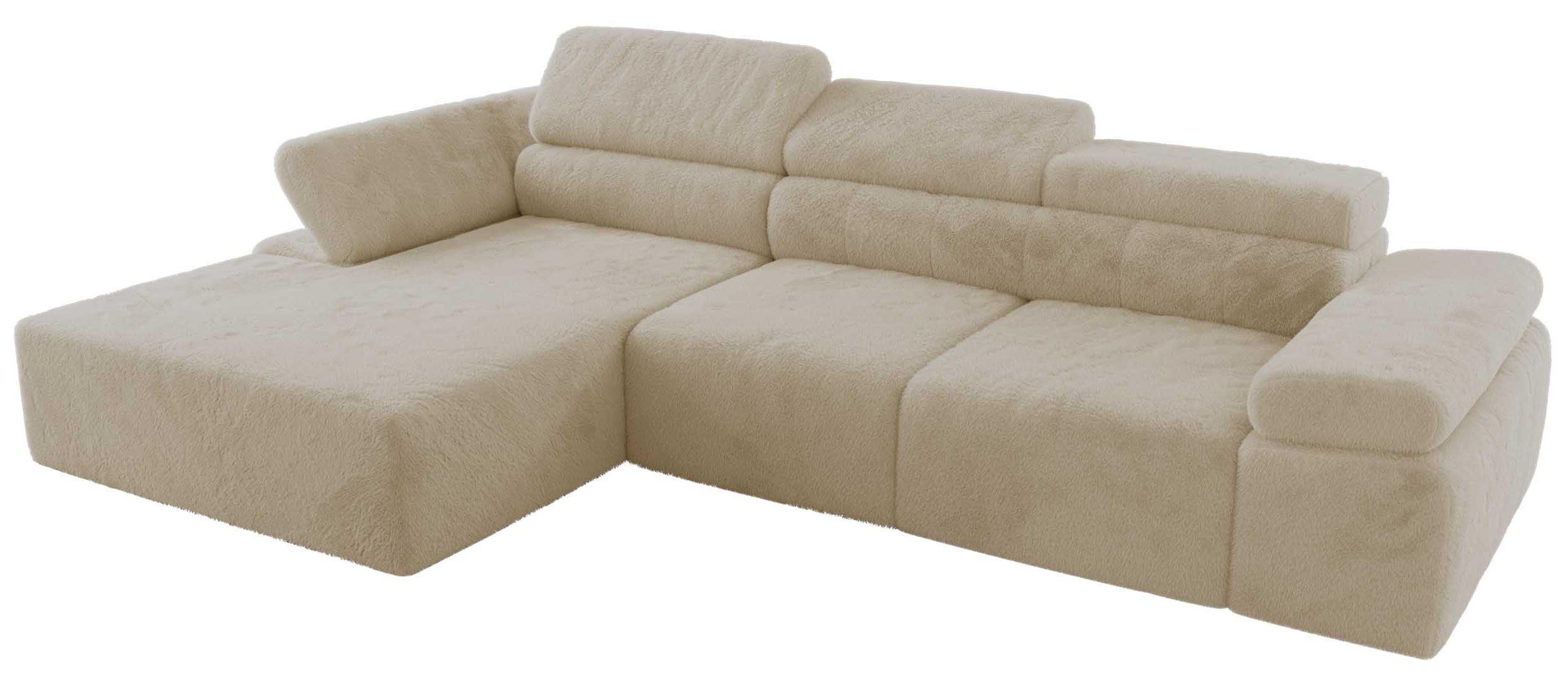 ECKSOFA RILASSO L Creme Plüsch - links - Creme/Schwarz, Kunststoff/Textil (296/174cm) - MKS