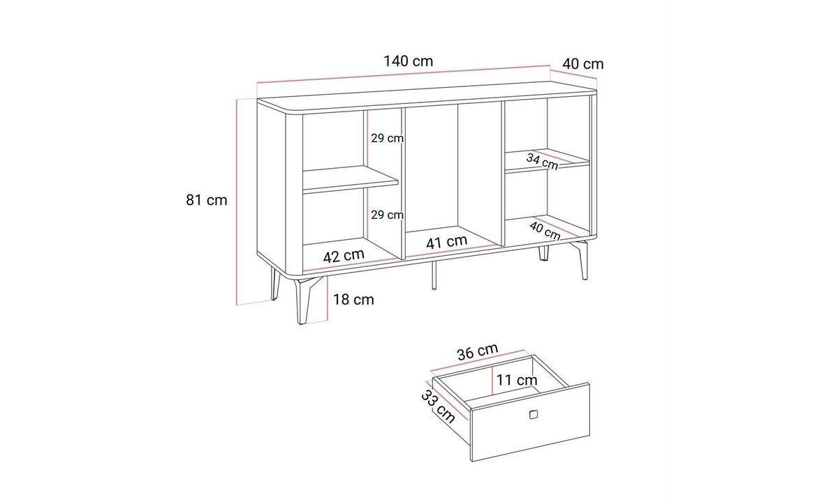 KOMMODE MOCHA 140/40/81 cm 2 Türen 3 Schubladen Kaschmir/Nussbaum Royal - Kaschmir/Schwarz, Holzwerkstoff/Kunststoff (140/81/40cm) - Lookway