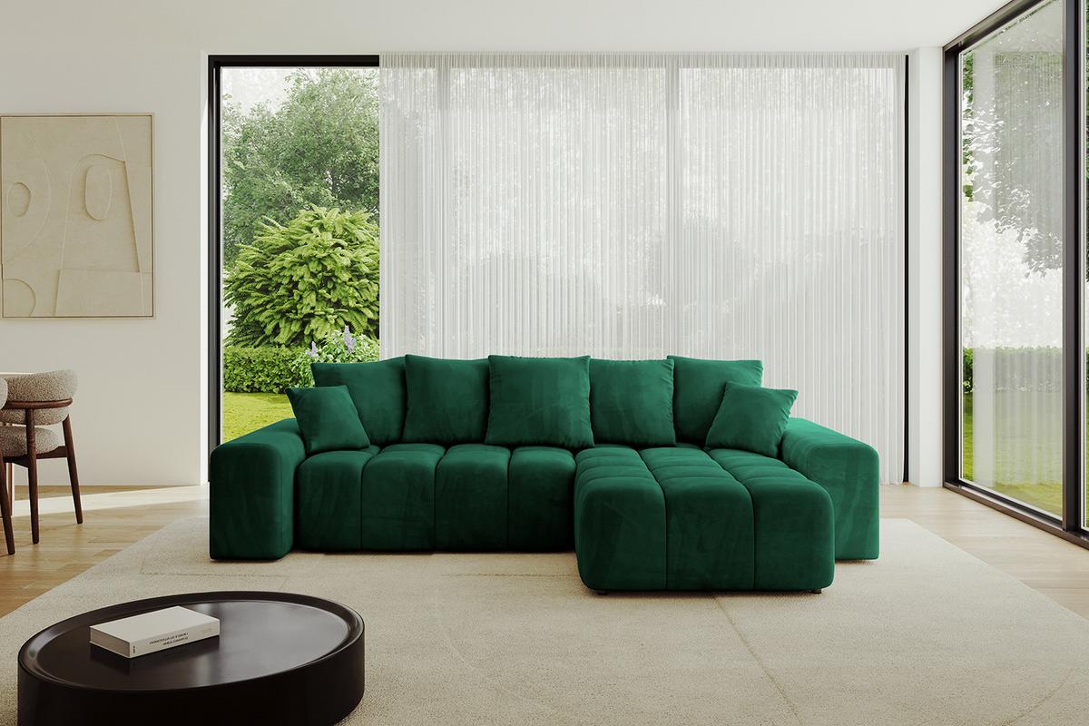 ECKSOFA Ottomane rechts ENIL-L 297x189x68 Dunkelgrün Velours - Dunkelgrün, Holzwerkstoff/Kunststoff (189/297cm) - ALTDECOR